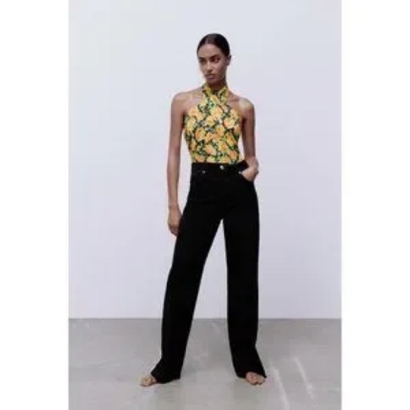 ZARA NWOT TWIST NECK FLORAL HALTER BODYSUIT SMALL - Picture 5 of 7